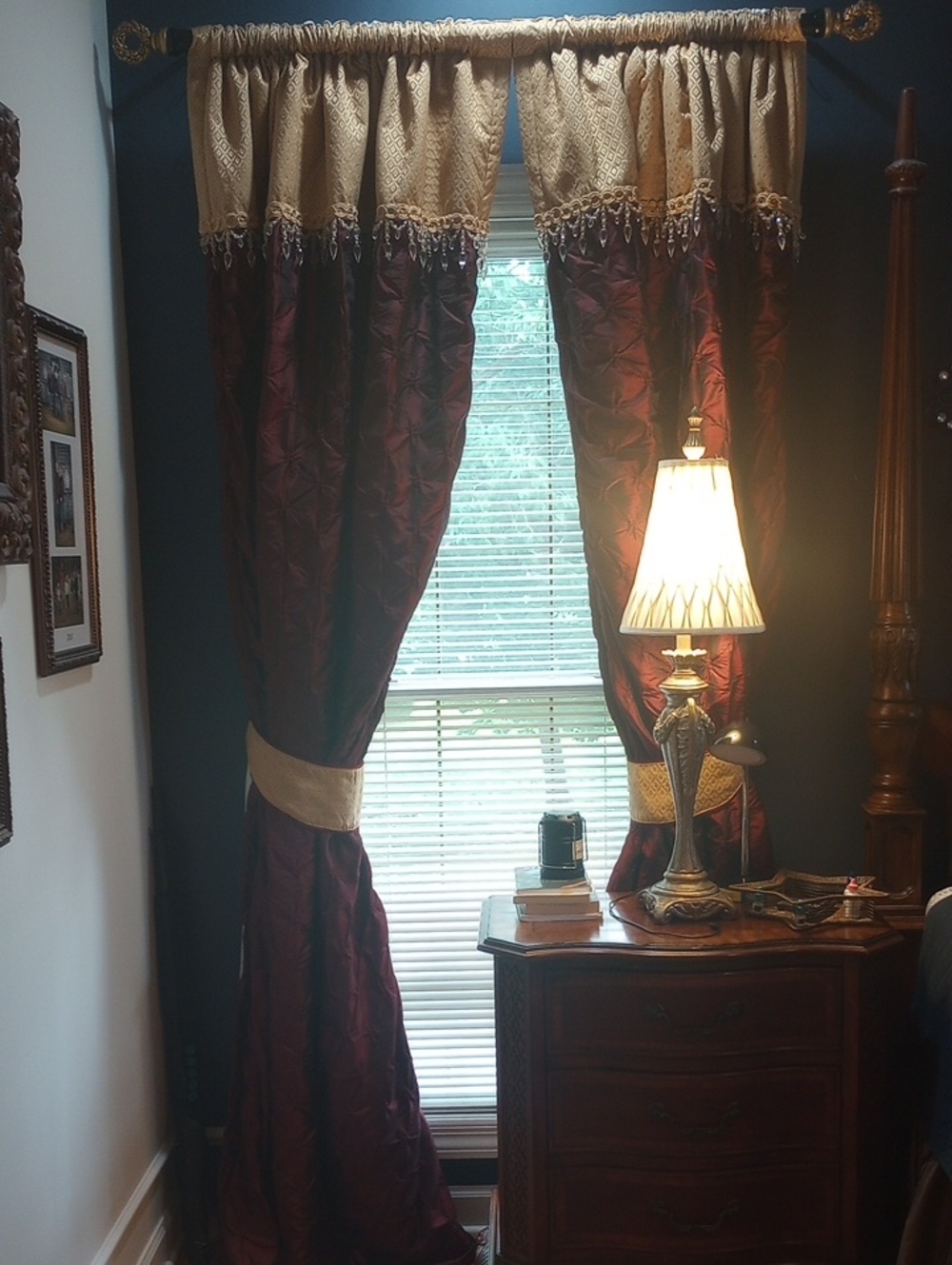Elegant Burgundy and Gold Window Curtain Set- Custom Made